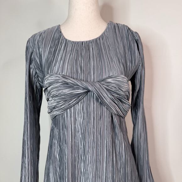 Marina Moscone Twist Front Midi Dress Crinkle Pleated Blue Size 0 Minimalist - Picture 2 of 11